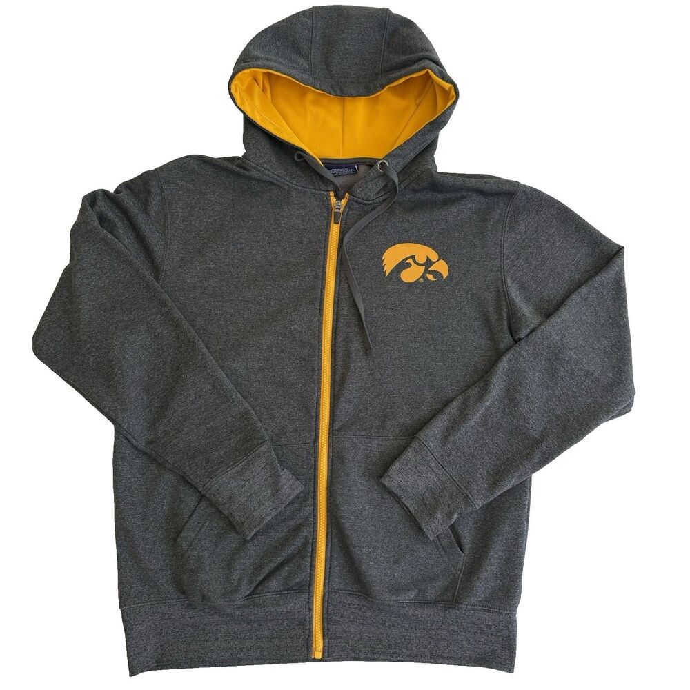 IOWA HAWKEYES Adult M Full-Zip Hoodie Sweatshirt Jacket Gray Campus Heritage
